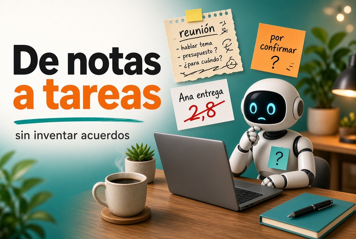 Cómo pasar notas de una reunión a tareas (sin inventar acuerdos)